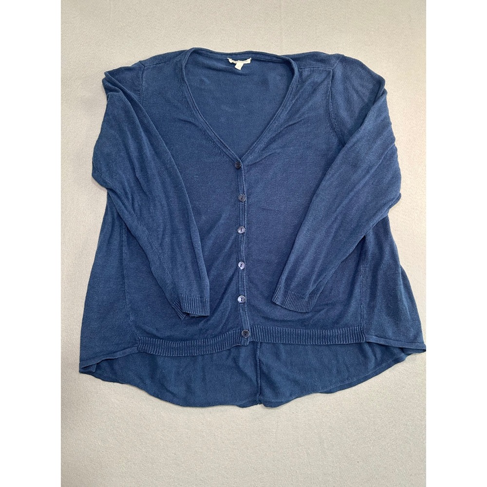 Eileen Fisher Cardigan Womens 1X Blue Organic Linen V-Neck Button Lightweight